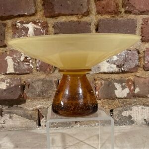 Enclosed Bubble Amber Pedestal Compote Candy Dish Planter Vase Bowl Vintage